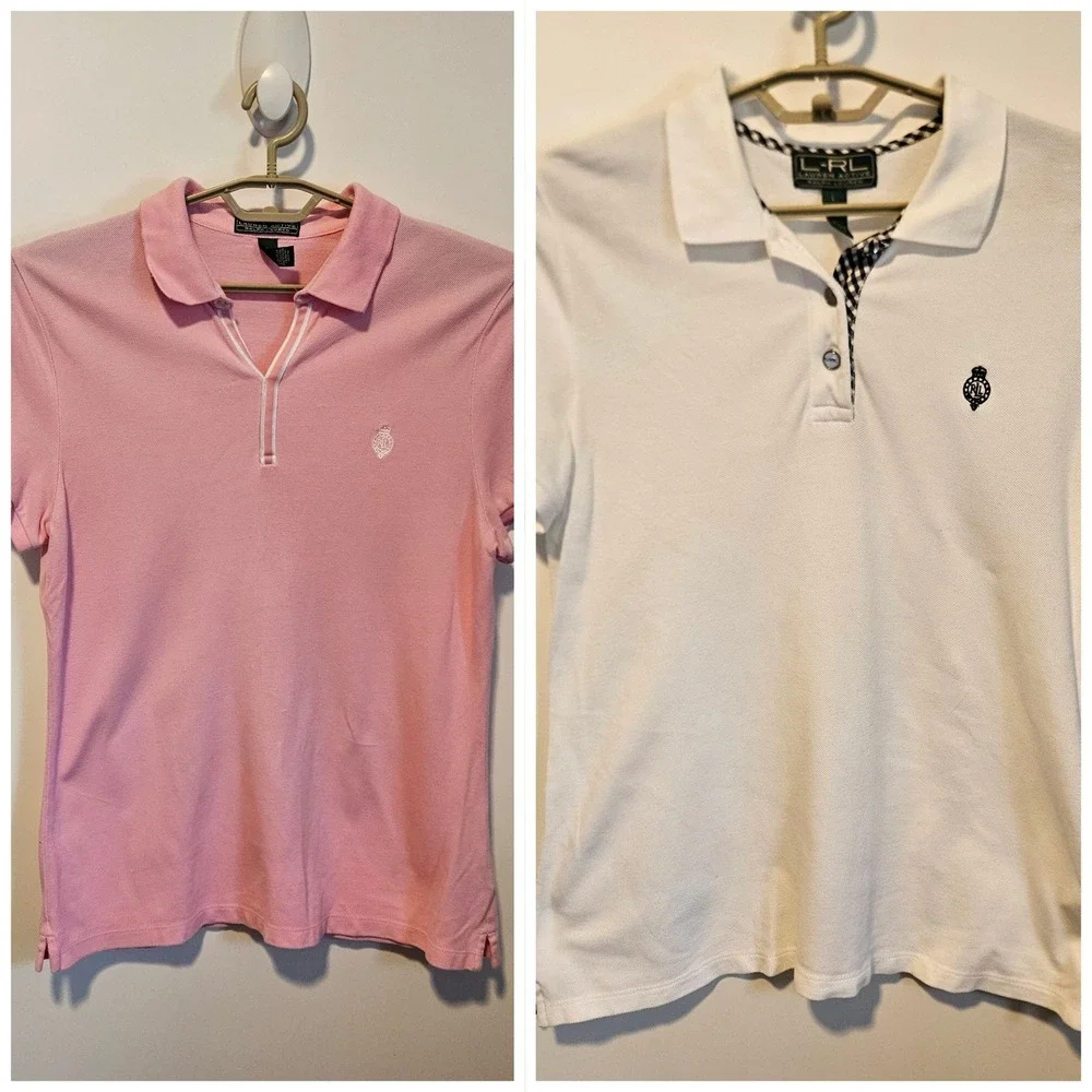 Ralph Lauren Active Mens Polo Shirts Pink White Size Large Frat Preppy Nantucket